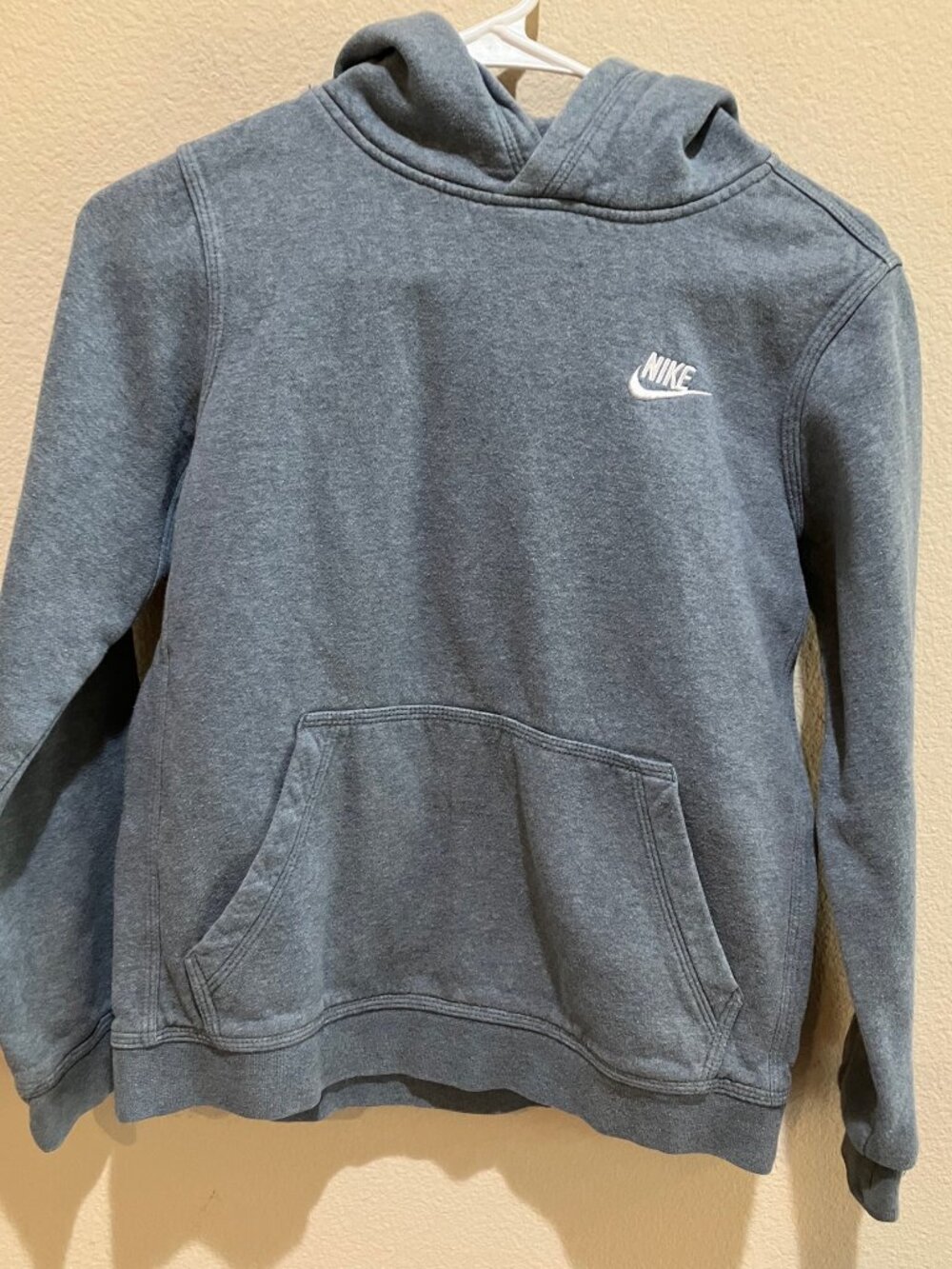 Nike Hoodie Pullover Fleece Sweatshirt Logo Pocket Cotton Youth Large Gray Blue